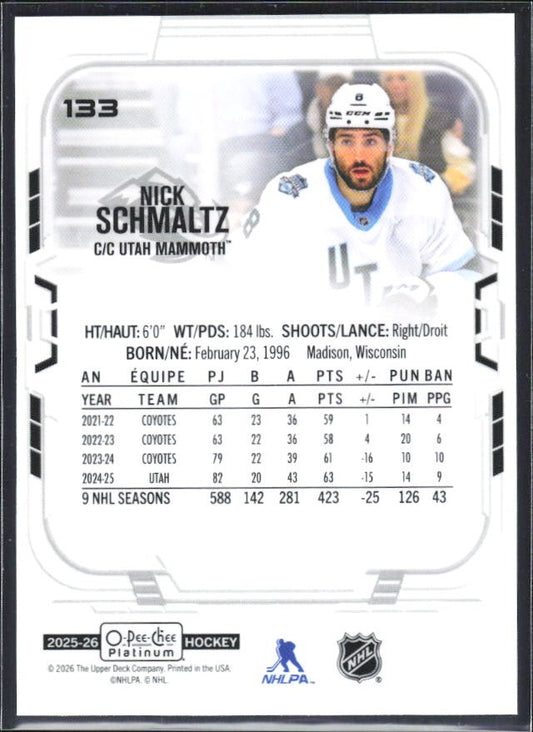 Nick Schmaltz 2025-26 O-Pee-Chee Platinum #133 – baksida