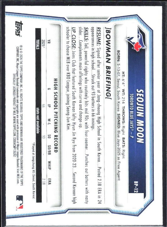 Seojun Moon 2026 Bowman Prospects #BP-127 – baksida