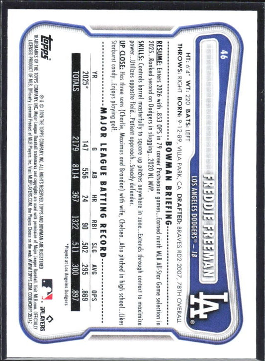 Freddie Freeman 2026 Bowman #46 – baksida