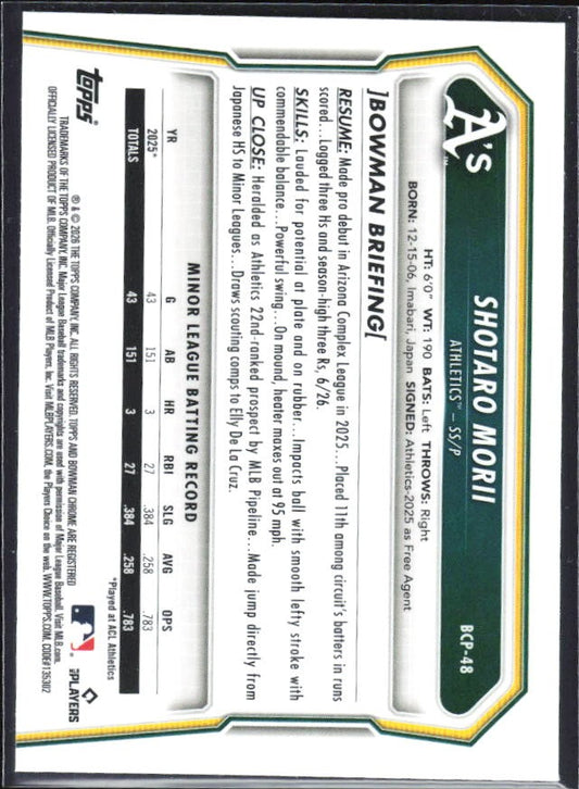 Shotaro Morii 2026 Bowman Chrome Prospects #BCP-48 – baksida