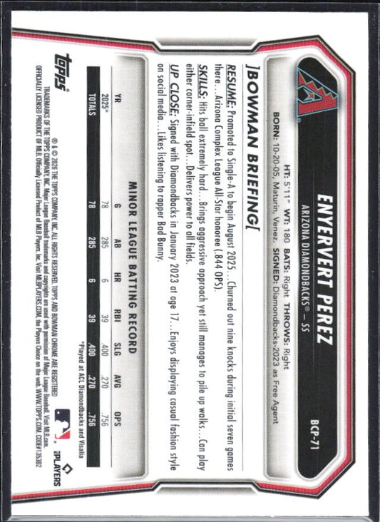 Enyervert Perez 2026 Bowman Chrome Prospects #BCP-71 – baksida