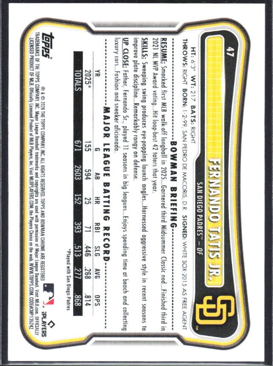 Fernando Tatis Jr. 2026 Bowman #47 – baksida