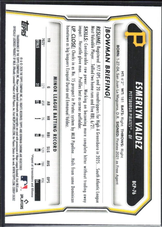 Esmerlyn Valdez 2026 Bowman Chrome Prospects #BCP-76 – baksida