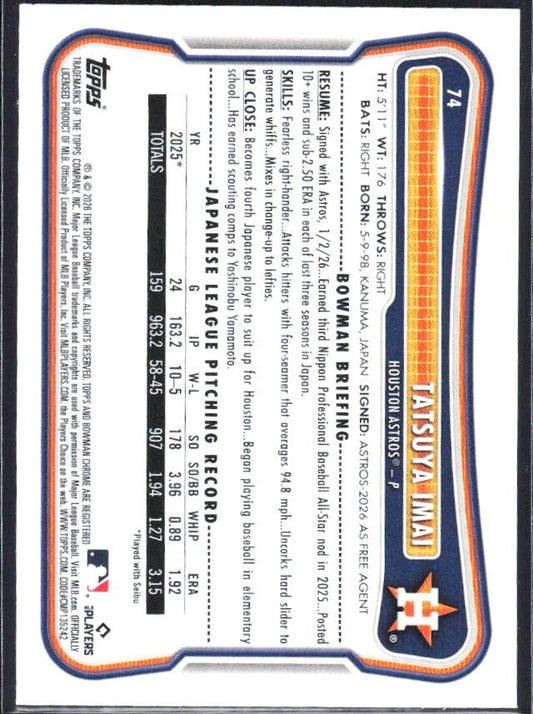 Tatsuya Imai 2026 Bowman #74 – baksida