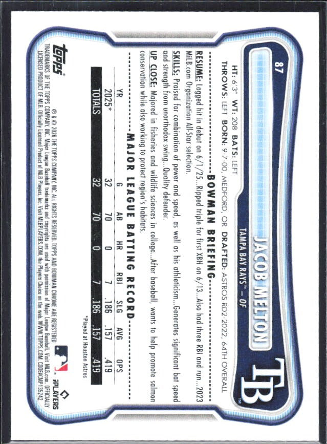 Jacob Melton 2026 Bowman #87 – baksida