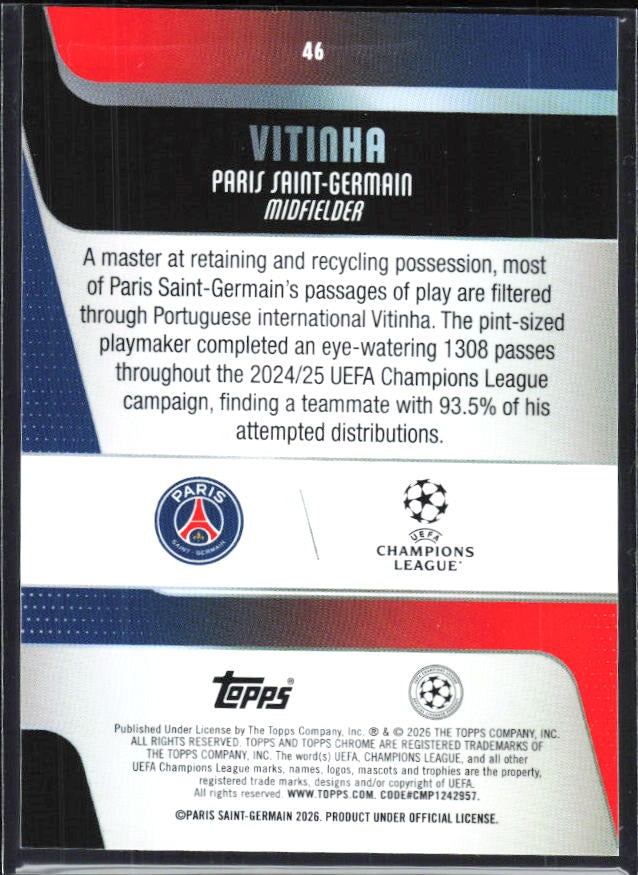 Vitinha 2025-26 Topps Chrome UCC #46 – baksida