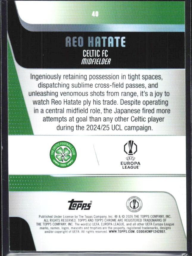 Reo Hatate 2025-26 Topps Chrome UCC #40 – baksida