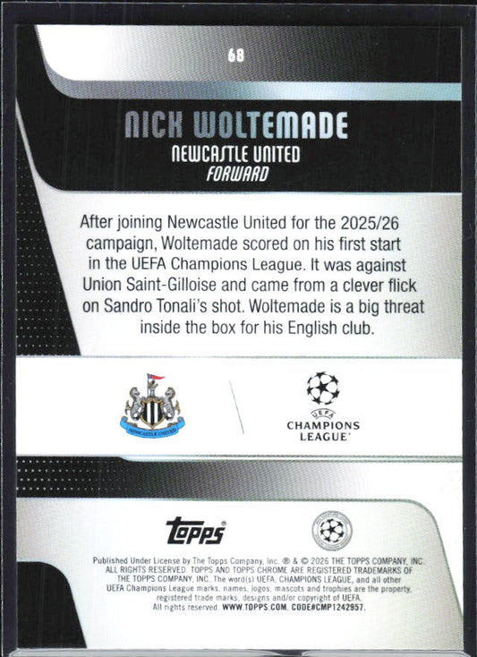 Nick Woltemade 2025-26 Topps Chrome UCC #68 – baksida