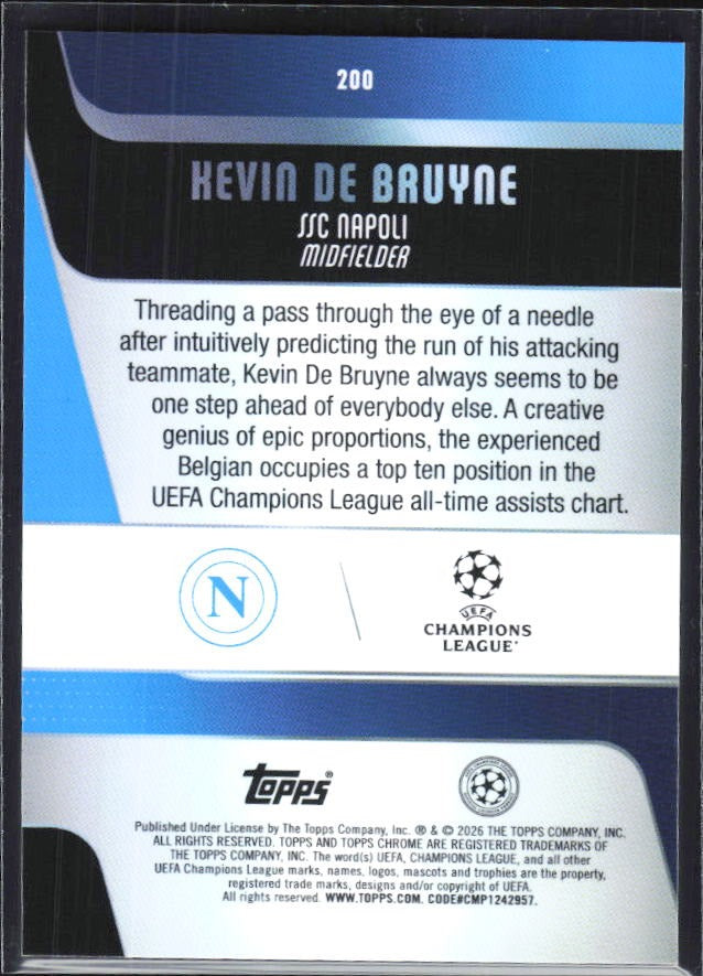Kevin De Bruyne 2025-26 Topps Chrome UCC #200 – baksida