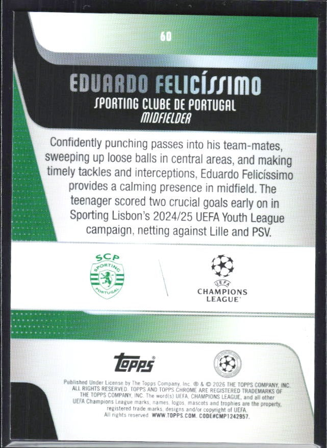 Eduardo Felicíssimo 2025-26 Topps Chrome UCC #60 – baksida