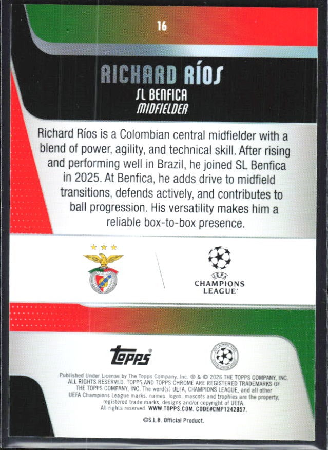 Richard Ríos 2025-26 Topps Chrome UCC #16 – baksida