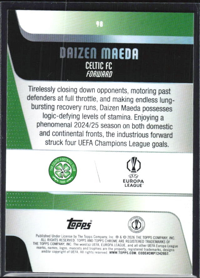 Daizen Maeda 2025-26 Topps Chrome UCC #98 – baksida