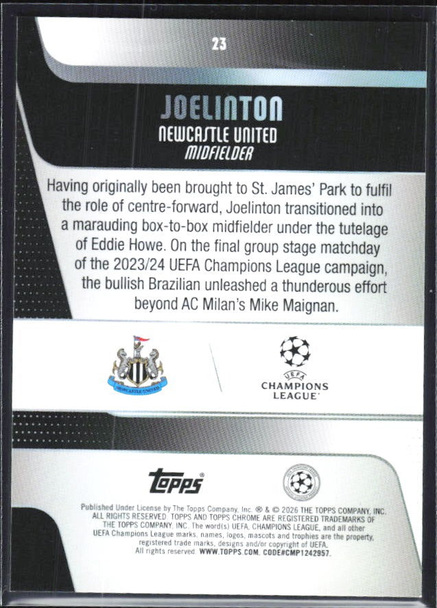 Joelinton 2025-26 Topps Chrome UCC #23 – baksida