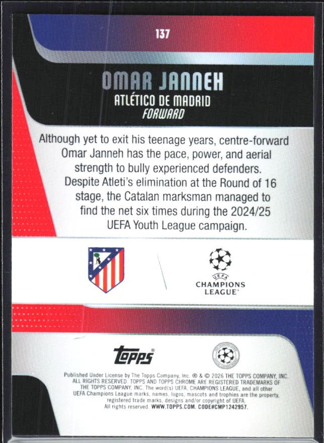 Omar Janneh 2025-26 Topps Chrome UCC #137 – baksida