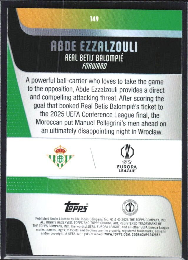 Abde Ezzalzouli 2025-26 Topps Chrome UCC #149 – baksida