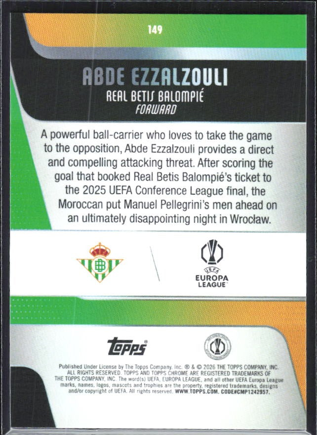 Abde Ezzalzouli 2025-26 Topps Chrome UCC #149 – baksida