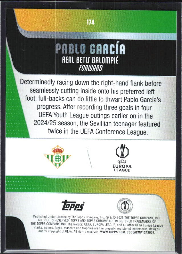 Pablo García 2025-26 Topps Chrome UCC #174 – baksida