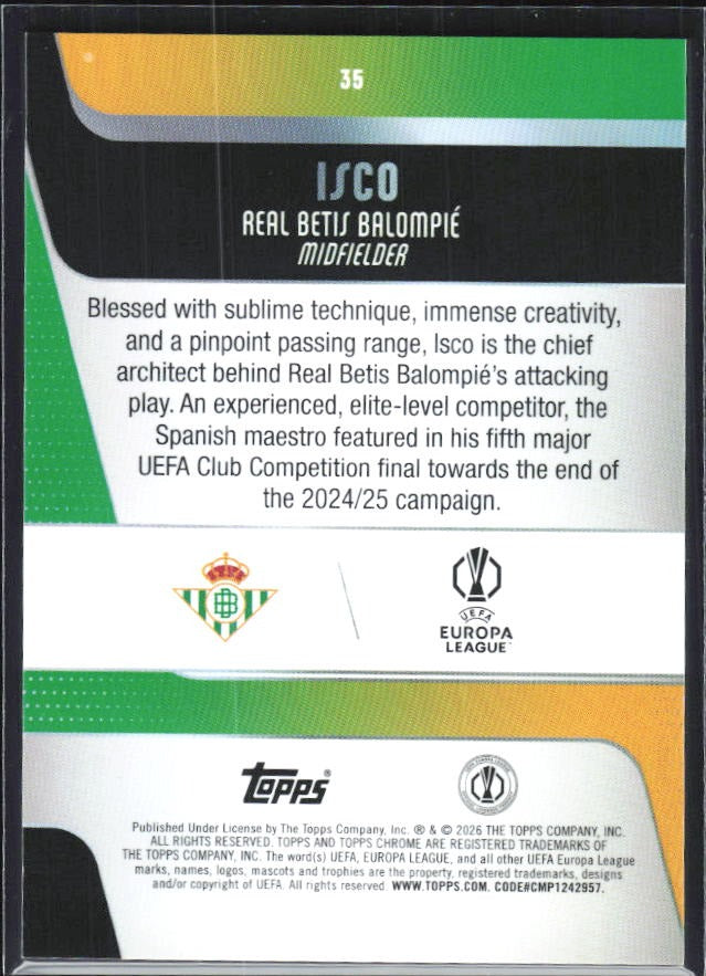 Isco 2025-26 Topps Chrome UCC #35 – baksida