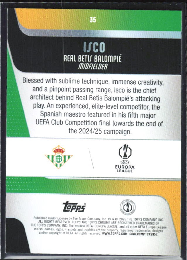Isco 2025-26 Topps Chrome UCC #35 – baksida