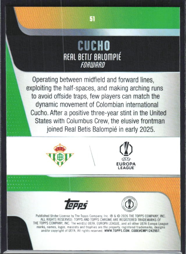 Cucho 2025-26 Topps Chrome UCC #51 – baksida