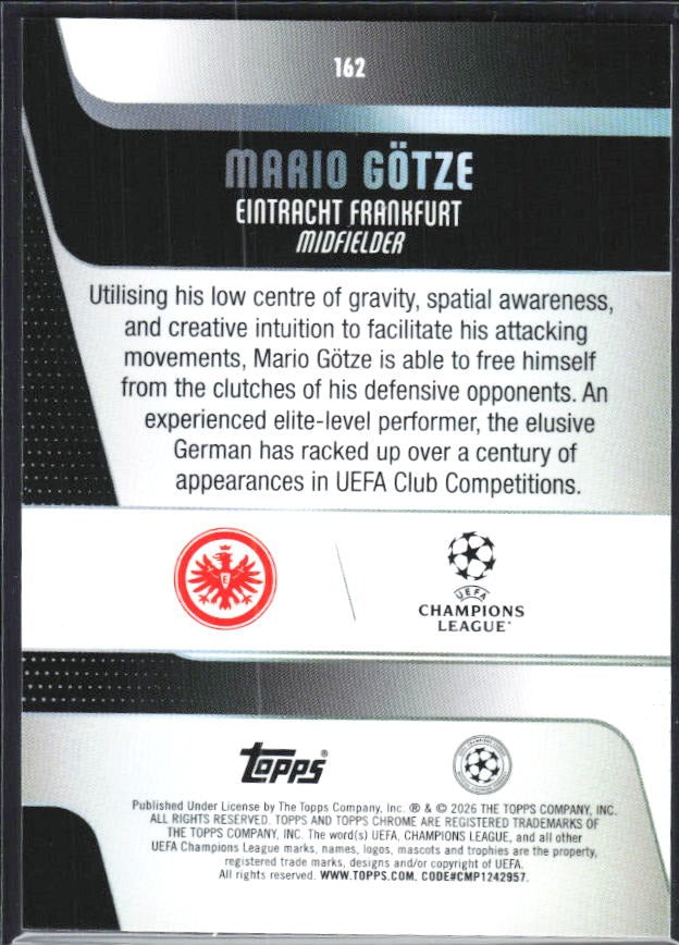 Mario Götze 2025-26 Topps Chrome UCC #162 – baksida
