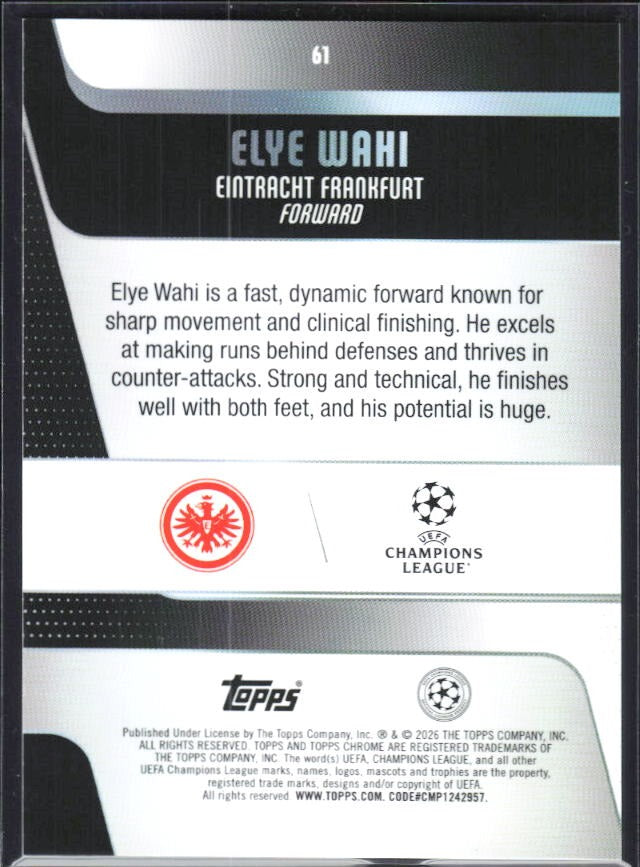 Elye Wahi 2025-26 Topps Chrome UCC #61 – baksida