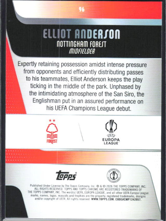 Elliot Anderson 2025-26 Topps Chrome UCC #96 – baksida