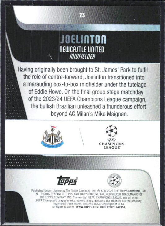 Joelinton 2025-26 Topps Chrome UCC #23 – baksida