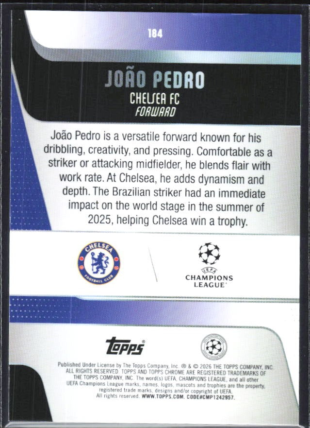 João Pedro 2025-26 Topps Chrome UCC #184 – baksida