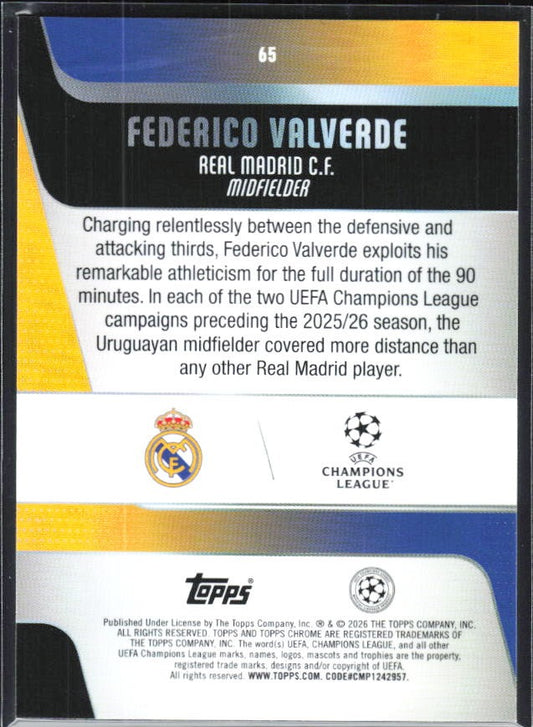 Federico Valverde 2025-26 Topps Chrome UCC #65 – baksida