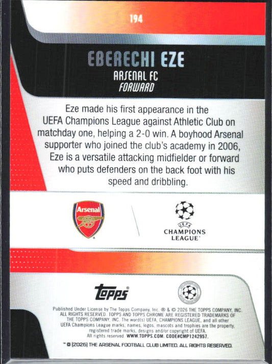 Eberechi Eze 2025-26 Topps Chrome UCC #194 – baksida