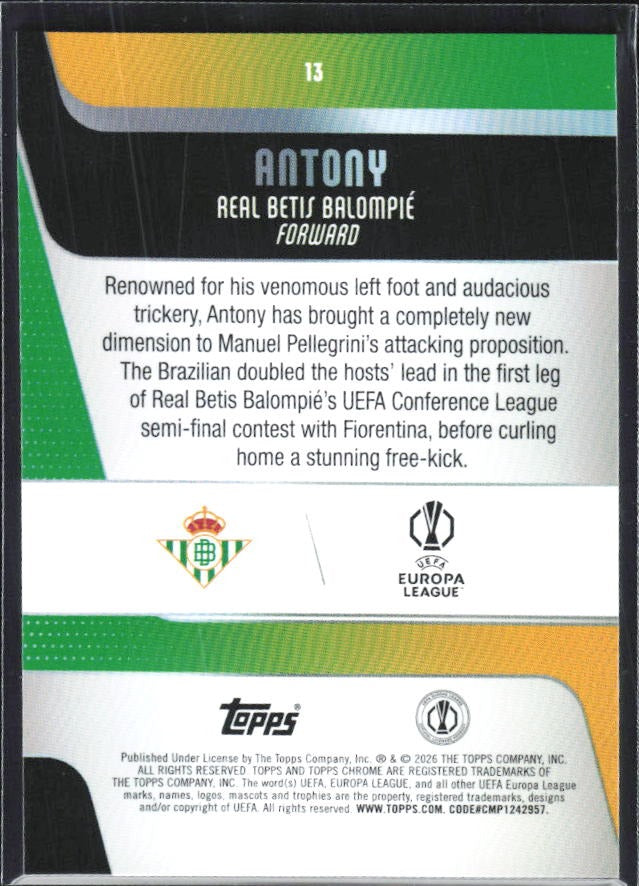 Antony 2025-26 Topps Chrome UCC #13 – baksida