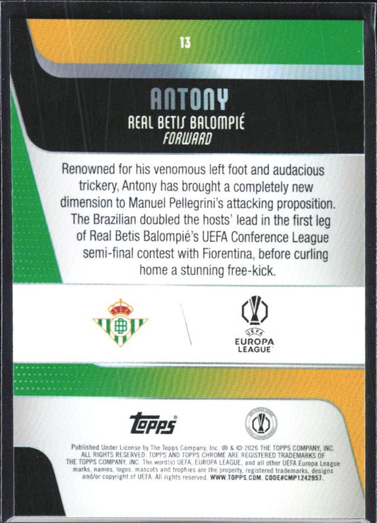Antony 2025-26 Topps Chrome UCC #13 – baksida