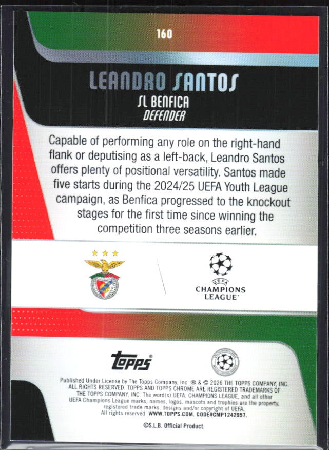 Leandro Santos 2025-26 Topps Chrome UCC #160 – baksida