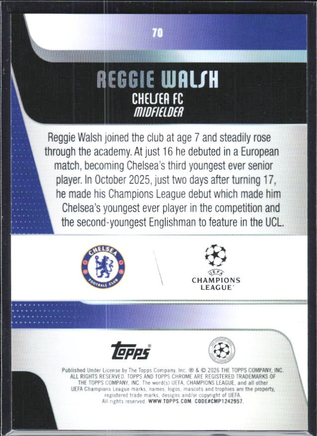 Reggie Walsh 2025-26 Topps Chrome UCC #70 – baksida