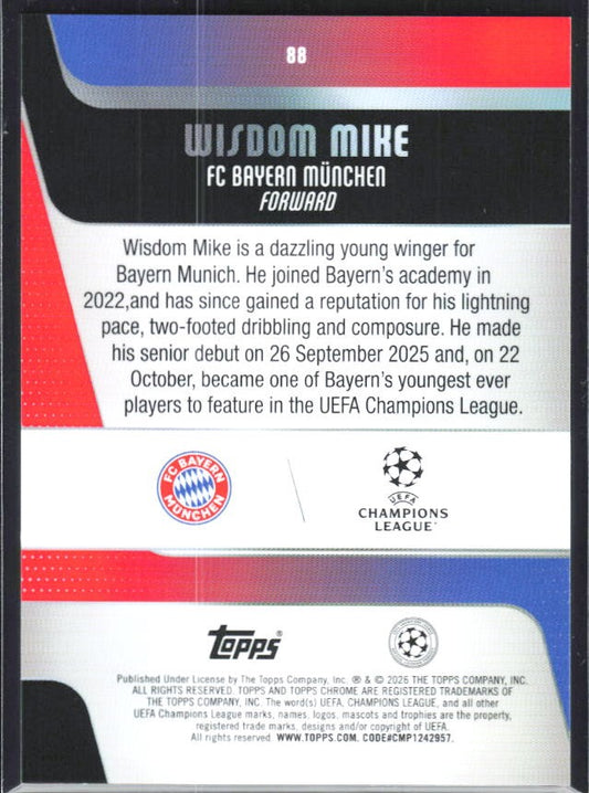 Wisdom Mike 2025-26 Topps Chrome UCC #88 – baksida