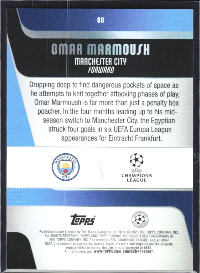 Omar Marmoush 2025-26 Topps Chrome UCC #80 – baksida