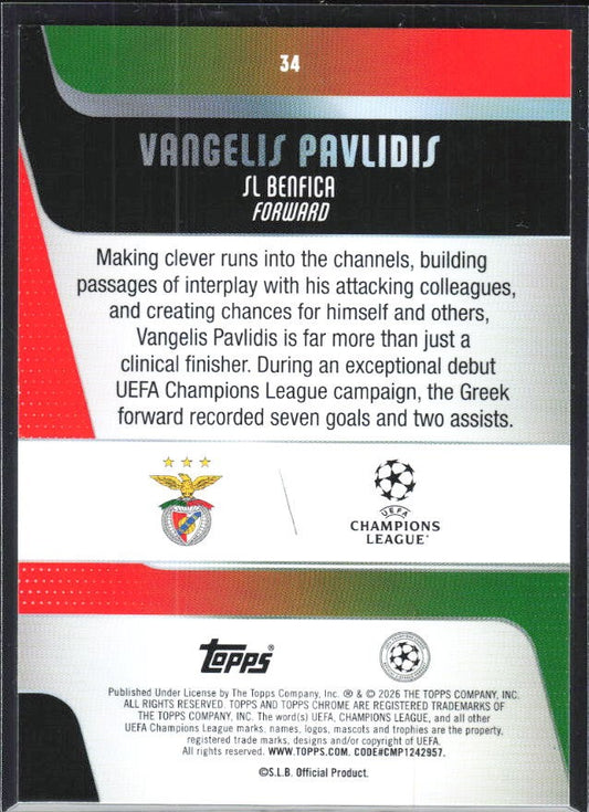 Vangelis Pavlidis 2025-26 Topps Chrome UCC #34 – baksida