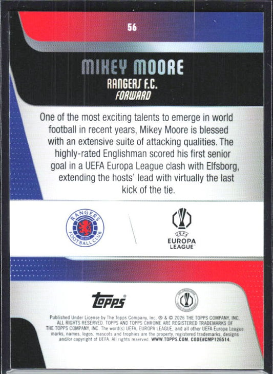 Mikey Moore 2025-26 Topps Chrome UCC Future Stars #56 – baksida