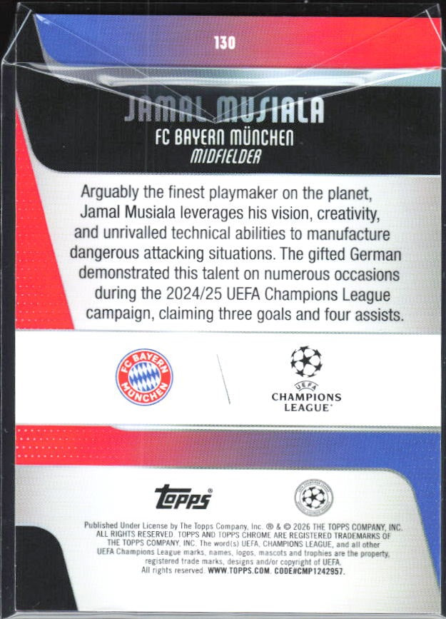 Jamal Musiala 2025-26 Topps Chrome UCC #130 – baksida