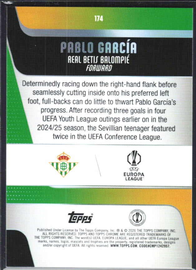 Pablo García 2025-26 Topps Chrome UCC #174 – baksida