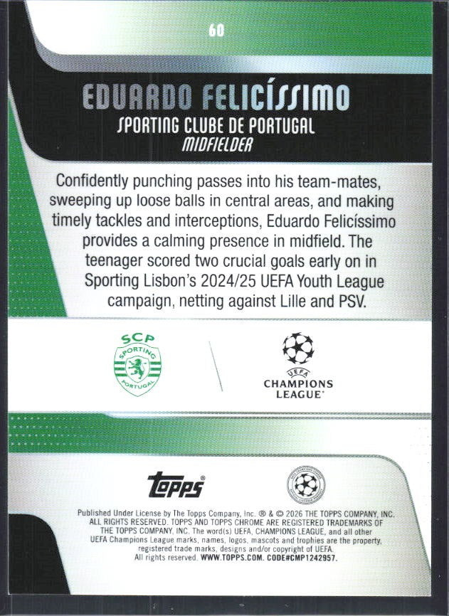 Eduardo Felicíssimo 2025-26 Topps Chrome UCC #60 – baksida