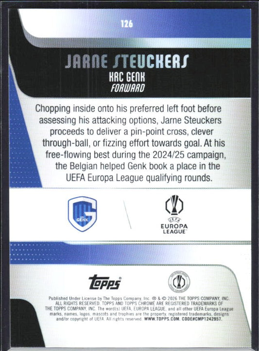 Jarne Steuckers 2025-26 Topps Chrome UCC #126 – baksida