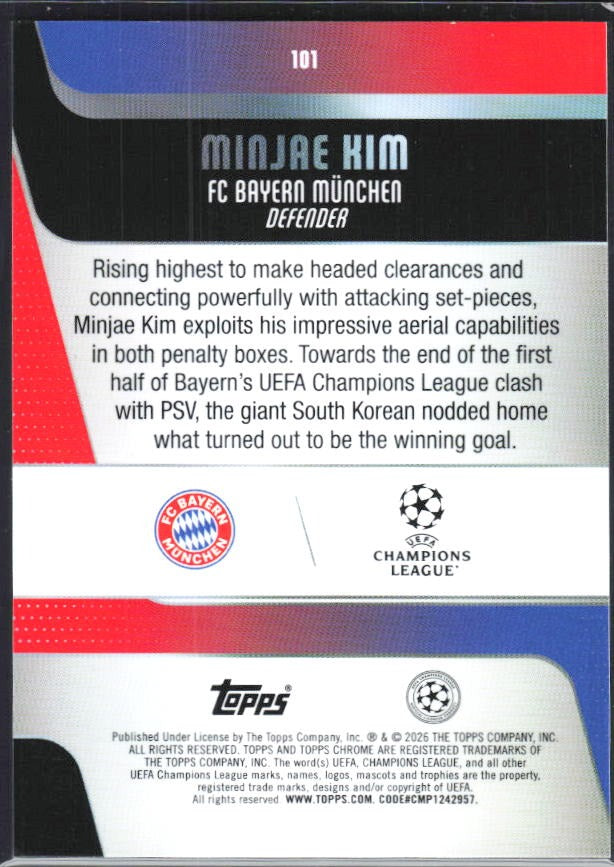 Minjae Kim 2025-26 Topps Chrome UCC #101 – baksida