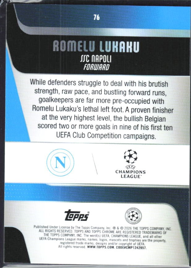 Romelu Lukaku 2025-26 Topps Chrome UCC #76 – baksida