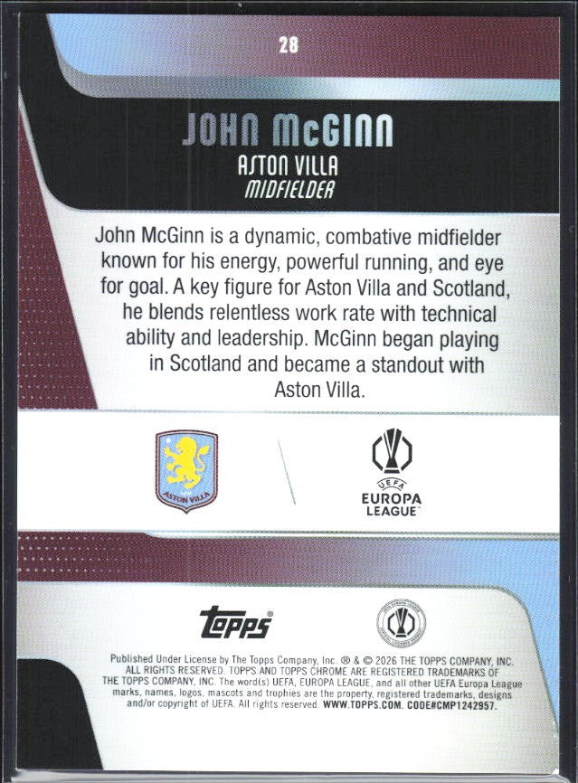 John McGinn 2025-26 Topps Chrome UCC #28 – baksida