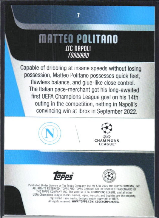 Matteo Politano 2025-26 Topps Chrome UCC #7 – baksida