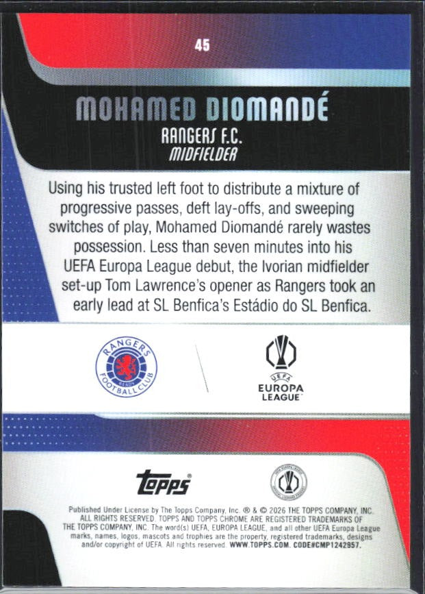 Mohamed Diomandé 2025-26 Topps Chrome UCC #45 – baksida