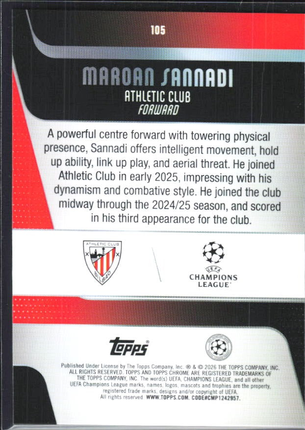 Maroan Sannadi 2025-26 Topps Chrome UCC #105 – baksida