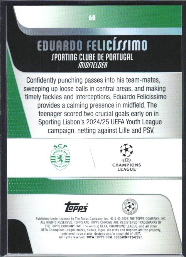 Eduardo Felicíssimo 2025-26 Topps Chrome UCC #60 – baksida